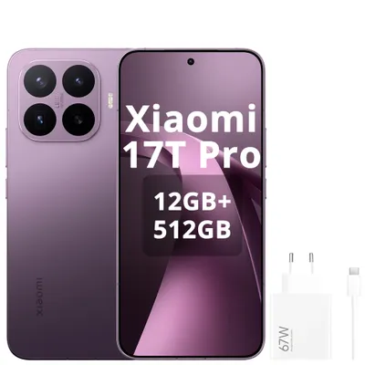 Immagine prodotto di Smartphone Xiaomi 17T Pro 5G, 512GB, 12GB di RAM, display da 6,83", batteria da 7000mAh, obiettivo tele Leica 5x, display a 144Hz con protezione per gli occhi, colore viola intenso (con alimentatore)