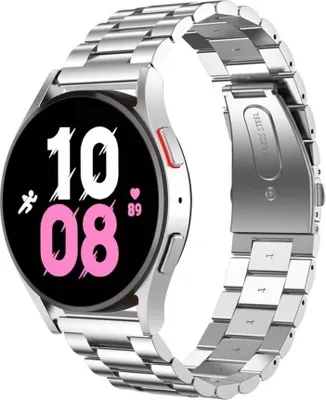 Produktbild von Strap-it Stahlarmband - Kompatibel mit Samsung Galaxy Watch 5 Armband 44mm Ersatzarmband Edelstahl - Faltschließe - Hochwertiges Material - für Smartwatch 20mm Armband Silber