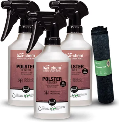 Produktbild von bio-chem Polsterreiniger 3X 500 ml Konzentrat I Autositzreiniger, Teppichreiniger, Sofareiniger, Fleckenentferner und Geruchsneutralisierer für Stoff, Polster, Teppich u.v.m. in Haushalt und Auto