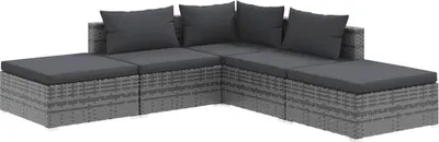 Obrázek produktu pro vidaXL 5dílná zahradní lounge souprava s polštáři Poly Rattan Grey