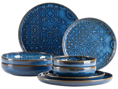 8-teiliges Tafelservice für 2 Personen, Keramik, Blau