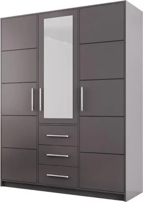 Produktbild von BETTSO Drehtürenschrank Kleiderschrank mit 3 Türen und 3 Schubladen Spiegel mit Silberne Griffe Bali D3 Graphit
