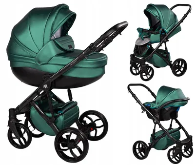 Produktbild von Mommo 3-in-1 Kombikinderwagen Grün Kunstleder mit Babyschale