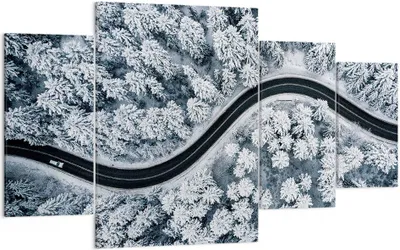 Produktbild von Bild auf Leinwand - Leinwandbild - 4 Teile - Wald Winter Straße - 160x90cm - Wand Bild - Wanddeko - Wandbilder - Leinwanddruck - Bilder - Wanddekoration - Leinwand bilder - Wandbild - DL160x90-5010