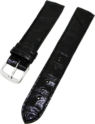 Produktbild von Uhrenarmband Lederband Schwarz Ton in Ton Kroko 18mm Dornschließe Silber