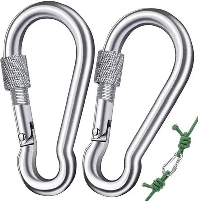 Produktbild von Karabiner mit Sperrmechanismus - 2 Stück - Drehbar - M8 - Edelstahl - Hochtragfähigkeit - Haken