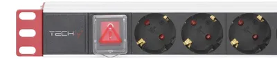 Produktbild von Techly Professional 100488 Mehrfachsteckdose mit 8 Steckplätzen, 19 Zoll (39 cm), mit Schalter Schuko-Stecker, abgewinkelt, 1U, Schwarz/Rot
