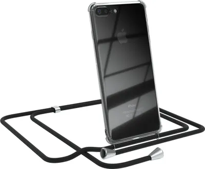 Produktbild von EAZY CASE Handykette kompatibel mit Apple iPhone 8 Plus / 7 Plus, Handyhülle mit Umhängeband, Handykordel, Schutzhülle Clear, Band in Schwarz