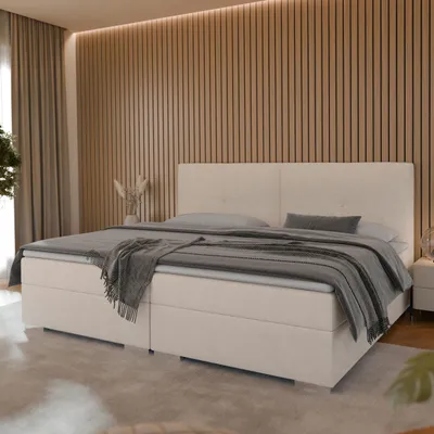 Produktbild von Forte STAR Boxspringbett 240, für zwei 120x200 Matratzen, modernes Familienbett, Polsterkopfteil, Holzwerkstoff, Chenille Stoff Beige