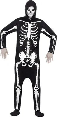 Produktbild von Kostüm Skelett, Schwarz, mit Kapuzenoverall