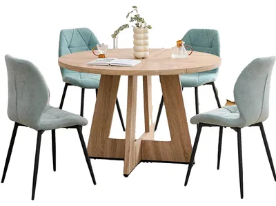 Immagine prodotto di Set da pranzo, tavolo rotondo moderno, sedie imbottite, set color menta