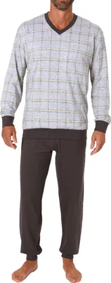 Produktbild von Herren Schlafanzug langarm Pyjama mit Bündchen und karierten Oberteil - 122 101 90 445 ; grau-melange , 56