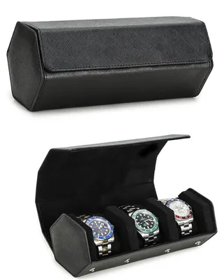 Image de Omgoods - Boîtier en cuir noir pour 3 montres, fabriqué à la main et robuste