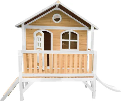 Produktbild von AXI Spielhaus Stef mit weißer Rutsche | Stelzenhaus in Braun & Weiß aus  Holz für Kinder | Spielturm für den Garten