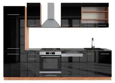 Image de Cuisine Vicco Fame-Line Anthracite brillant/Chêne doré 300cm , PT Anthracite, Model 42799