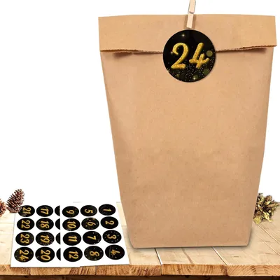 Imagen del producto de Calendario de adviento para rellenar: 24 bolsitas de calendario de adviento de papel kraft con 24 números