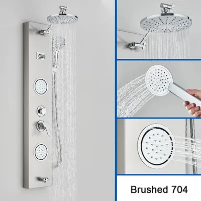 Produktbild von Duschpaneel - Duschsäule - LED Regen- und Wasserfallbrause - Massage SPA Düsen - Wandmontierte Mischbatterie - Gebürstete Bronze 704