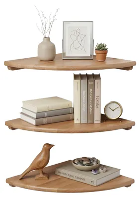 Produktbild von Relaxdays Eckregal, HxBxT: 3 x 30 x 30 cm, Walnussholz, Wohnzimmer, Deko, Traglast: 5 kg, Bücherregal hängend, natur
