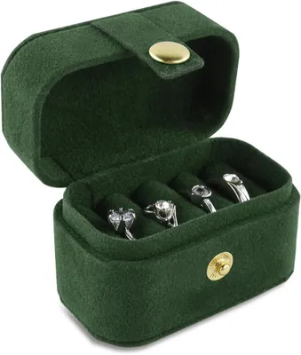 Imagen del producto de Caja pequeña para anillos, de cuero sintético (PU), con 4 compartimentos, color verde, ideal para viajes