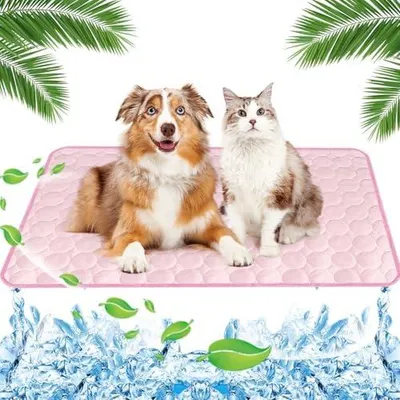 Produktbild von Kühldecke Hund Selbstkühlend 70x100cm Kühlmatte Katze Kühlbett Katze Kühlmatte Hamster Ice Silk Cooling Blanket Cats Kühlbett Hund XL Hunde Kältematte Kühlendes Katzenbett Kühltücher Rosa XL