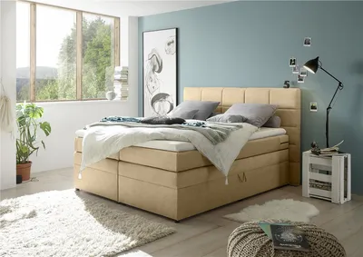 Produktbild von Boxspringbett 180x200 cm mit Bettkasten TEREZIN-09 Hotelbett in Uran sand