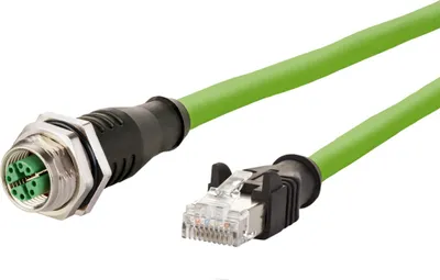 Produktbild von METZ CONNECT Verbindungsleitung M12 BU-RJ45 ST, 8-pol X-kodiert, gerade-gerade, 2 m