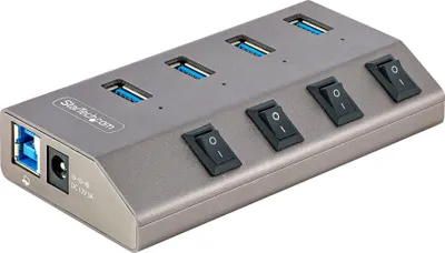 Produktbild von StarTech.com 4-Port selbstbetriebener USB C Hub mit Einzelschaltern pro Port, USB 3.0 (5Gbps) Hub mit Netzteil, Desktop-Laptop USB-C auf USB-A Splitter, USB 3.2 Gen 1 (3.1 Gen 1) Type-B, USB 3.2 Gen 1 (3.1 Gen 1) Type-A, 5000 Mbit/s, Grau, Kunststoff, 1 m