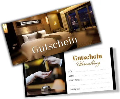 Produktbild von itenga Geschenkgutschein Fotodesign - Motiv ÜBERNACHTUNG Postkarte zum Ausfüllen  21,0 x 9,8 cm