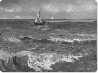 Produktbild von MuchoWow® Mauspad Mousepad Meereslandschaft bei Les Saintes-Maries-de-la-Mer - Vincent van Gogh - Schwarz und weiß 23x19 cm - Mousepads - Maus Mat - Pad - Mausunterlage - Schreibtischunterlage - Mausp
