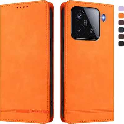 Obrázek produktu pro Pouzdro pro Xiaomi 15, retroPolyuretankožené flip pouzdro s stojánkem a přihrádkami na karty Pomerančový