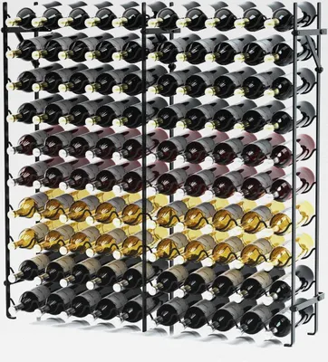 Produktbild von Weinregal Metall, Flaschenregal für 100 Flaschen, 10 Etagen Weinständer freistehend, 150 kg Belastbar, Weinflaschenregal für Bar, Keller, 98 x 25 x 100cm, Schwarz