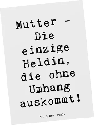 Produktbild von Mr. & Mrs. Panda Postkarte Spruch Heldin Mutter - Weiß - Geschenk, Herz der Familie, Ansichtskarte, Ansichtskarten, bildkarte, Mutterliebe, Postkarten, Freude, Stärke