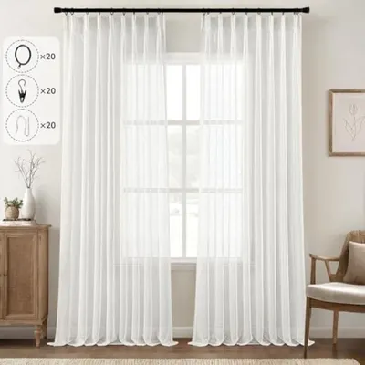 Produktbild von PromoHome® Transparente Plisseevorhänge Leinenoptik Set aus 2 Stück - 132 x 245 cm - Mit Haken und Ringsystem - Lichtfilternd für