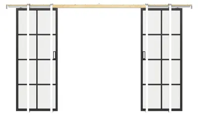 Zdjęcie produktu dla Podwójne drzwi przesuwne z systemem Galandage - Aluminium i szkło bezpieczne - 2 x 205 cm x 83 cm - WILDEN II