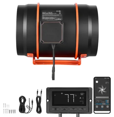 Immagine prodotto di Ventilatore da condotto SucceBuy da 203 mm a potenza regolabile, ventilatore in linea da 1372 m³/h con controllo PWM e tramite app, ventilatore da condotto con 10 livelli di velocità, timer da 9 ore e motore EC, adatto per serre, bagni, cantine e per l'evacuazione dei fumi