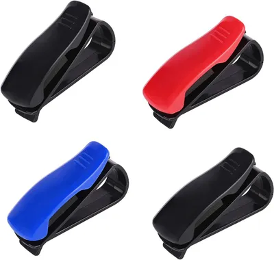 Produktbild von 4er-Pack Brillenhalter für die Auto-Sonnenblende, Sonnenbrillenclips mit Kartenhalter in Schwarz, Rot und Blau