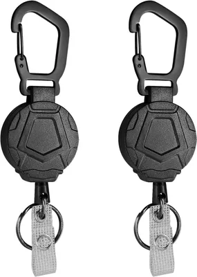 Produktbild von Set aus 2 einziehbaren Schlüsselanhängern, ausziehbaren Ausweltern mit 70 cm Stahlseil, Schlüsselanhängern mit Karabinerhaken für Ausweiskarten
