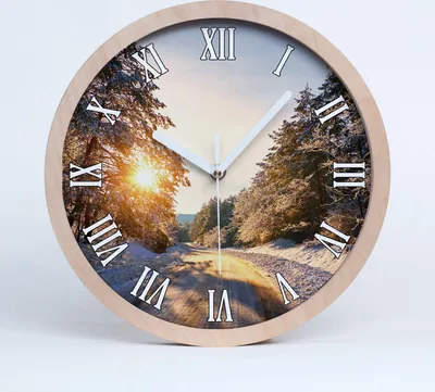 Produktbild von Holzuhr 20fi cm wanduhr - weiße Spitzen - Straße im Winterwald