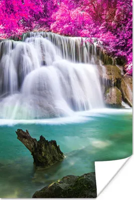 Produktbild von MuchoWow® Poster Wasserfall - Rosa - Bäume 120x180 cm - Kunstposter