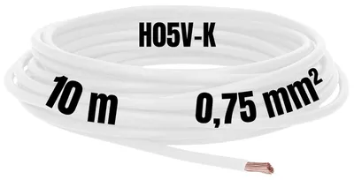 Productafbeelding van Kalitec, 10 meter, H05V-K, 0,75 mm², witte installatiedraad. Flexibele aderleiding, PVC, enkele ader, litze van 0,75 mm², fijnaderig, enkele draad, kabel met enkele draad, schakeldraad, vlamvertragend
