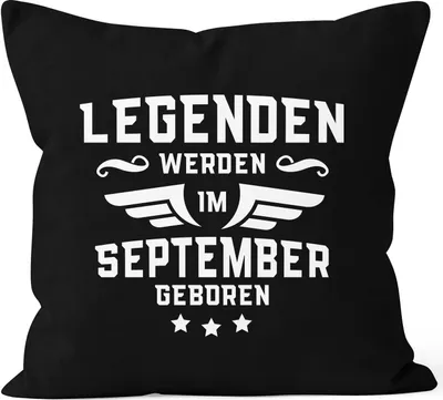 Produktbild von Legenden werden im Monat geboren Geschenk-Kissen Bezug aus Baumwolle MoonWorks® September schwarz unisize