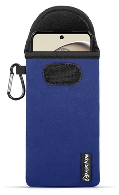 Productafbeelding van MobyDefend Hoesje - Geschikt voor Motorola Moto G14 - Neopreen Pouch Met Karabijnhaak - Insteek - Riemlus - Blauw