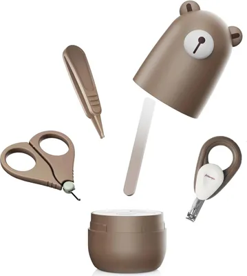 Image de Kit de coupe-ongles pour bébé comprenant des ciseaux, une lime en verre, une pince à épiler pour le nez et un étui de protection, idéal pour les nouveau-nés