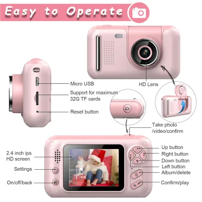 Produktbild von Kinderkamera – Digitale Selfie-Kamera und Videokamera für Kinder – Spielzeug – 180°-Flip-Videokamera für Kinder – Rosa