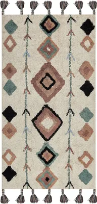Zdjęcie produktu dla BELIANI Dywan wielokolorowy bawełniany 80 x 150 cm prostokątny z frędzlami wzór w romby styl boho do salonu sypialni
