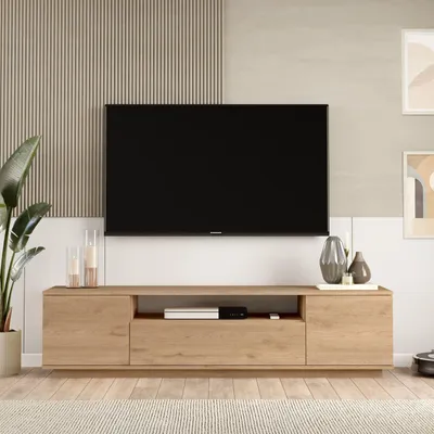 Immagine prodotto di Skye Decor, mobile TV di alta qualità, noce, 180 x 44,6 x 44,5 cm | Pannello truciolare rivestito al 100% in melamina, spessore: 18 mm | Design moderno per la tua casa, elegante e funzionale.