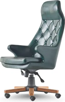 Produktbild von Chefsessel Chesterfield Modern Rollen Grün Leder Klassisch Drehsessel