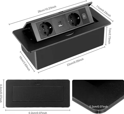 Obrázek produktu pro Zatahovací prodlužovací kabel s USB - Vestavěná zásuvka do stolu - 2 zásuvky - Výsuvná -  CE - Černá