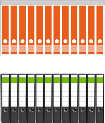 Produktbild von Wallario 12 Stück schmale Ordner inkl. Klebeetiketten mit Motive Orange -  Set mit Rückenschildern / Ordnerrücken Stickern