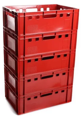 Produktbild von BirnePower 4x Fleischerkiste E2 60x40x20cm (Rot) Eurokiste, Stapelbox HDPE, Lebensmittelecht, Metzgerkiste, Lagerkiste, Transportbox